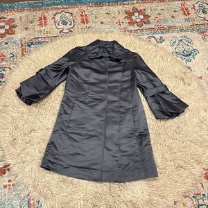 Elie Tahari gray real silk bubble sleeve coat